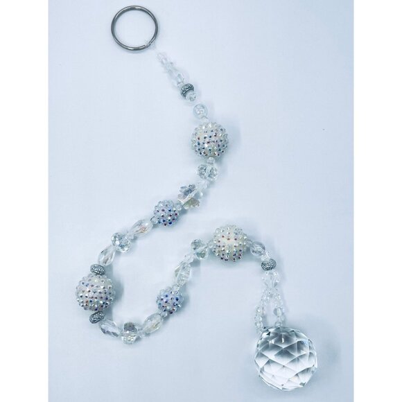 Beaded Suncatcher White & Clear Crystal Prism Hanging Patio Decor Yard Art Tree - Picture 7 of 9